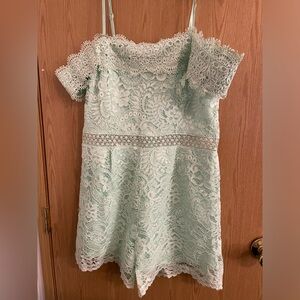 Francesca’s mint green lace romper